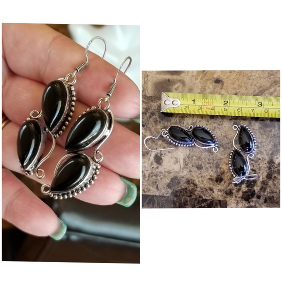 Genuine Onyx Southwestern Design Hook Earrings